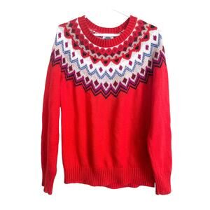 Old Navy Red Fair Isle Crew Neck Sweater Pullover Cotton Blend Cozy Cabin Large